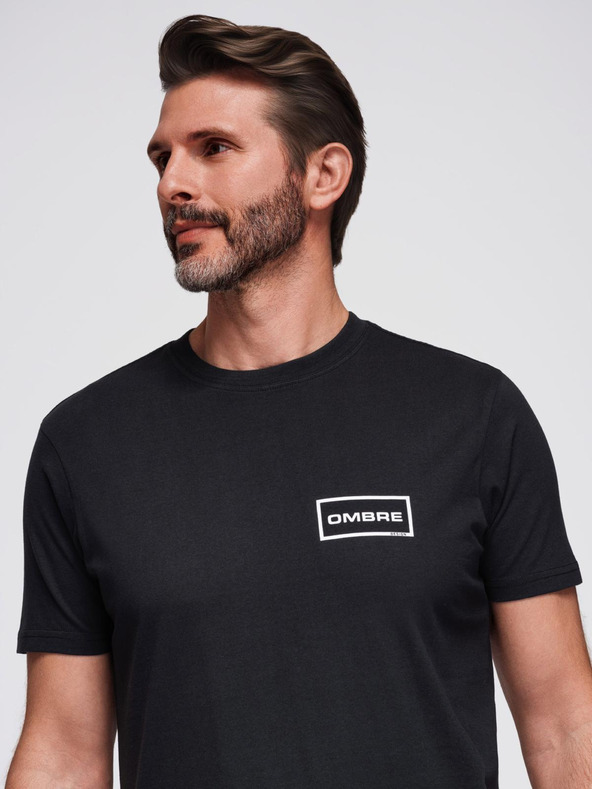Ombre Clothing Moška pletenina majica s tiskanjem in rezom REGULAR - črna V2 OM-TSPT-0231 Ombre Clothing
