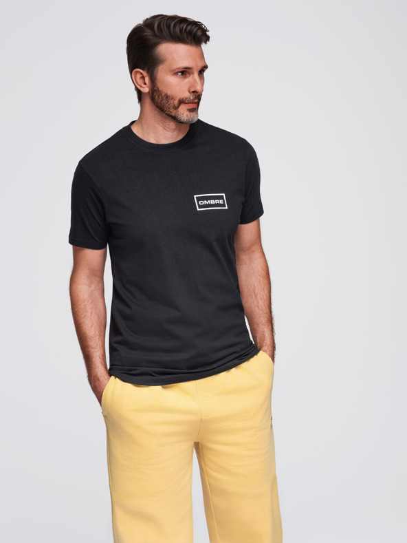 Ombre Clothing Moška pletenina majica s tiskanjem in rezom REGULAR - črna V2 OM-TSPT-0231 Ombre Clothing