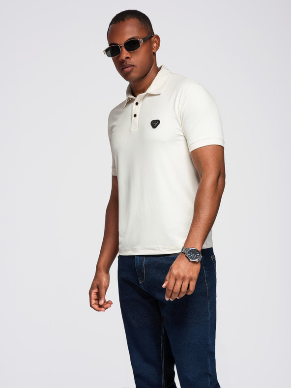 Ombre Clothing Moška stylska polo srajca iz elastične tkanine - kremasta V2 OM-POSS-0150 Ombre Clothing