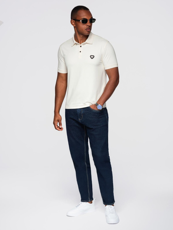 Ombre Clothing Moška stylska polo srajca iz elastične tkanine - kremasta V2 OM-POSS-0150 Ombre Clothing