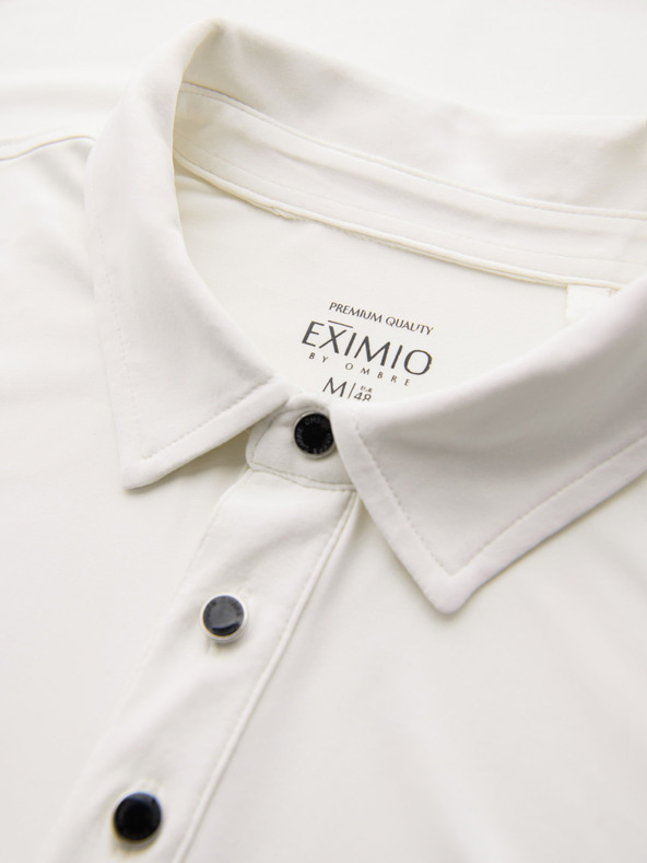 Ombre Clothing Moška stylska polo srajca iz elastične tkanine - kremasta V2 OM-POSS-0150 Ombre Clothing