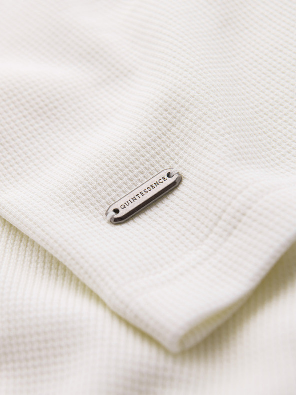 Ombre Clothing Moška majica z okroglim izrezom in vaflasto teksturo - razpokana bela V1 OM-TSCT-0197 Ombre Clothing