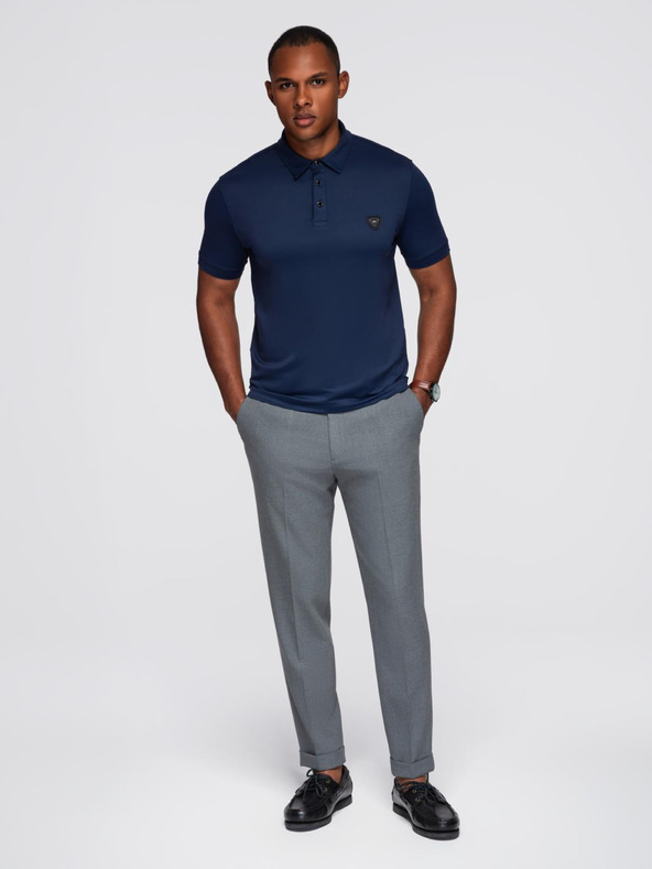 Ombre Clothing Moška stylska polo srajca iz elastične tkanine - temno modra V3 OM-POSS-0150 Ombre Clothing