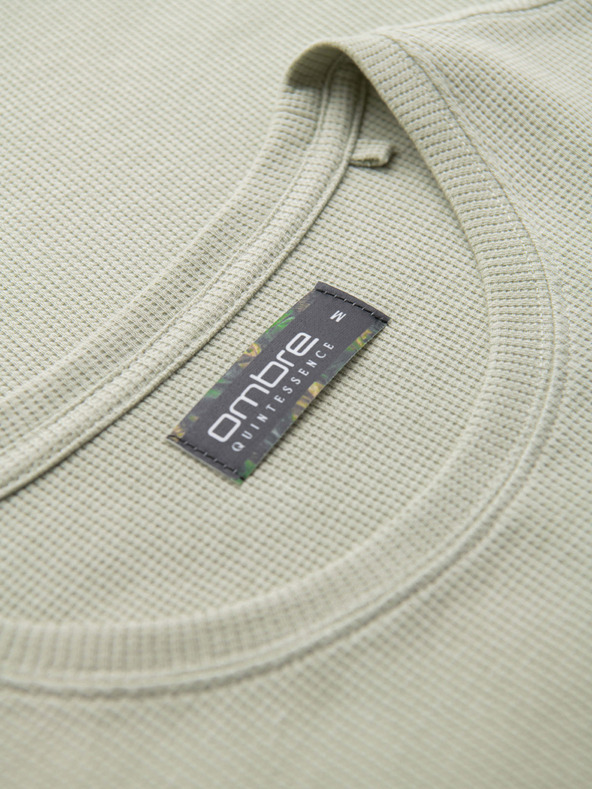 Ombre Clothing Moška majica z okroglim izrezom in vaflasto teksturo - pistacijeva V4 OM-TSCT-0197 Ombre Clothing