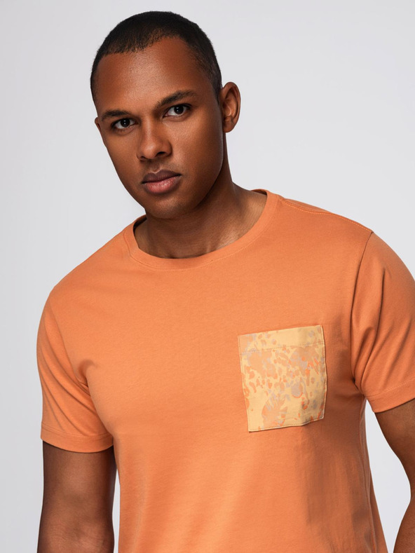 Ombre Clothing Moška bombažna majica z žepom in tiskanjem - oranžna V3 OM-TSPT-0227 Ombre Clothing