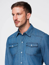 Ombre Clothing Moška jeans srajca na gumbe s žepi - modra V2 OM-SHDS-0210 Ombre Clothing