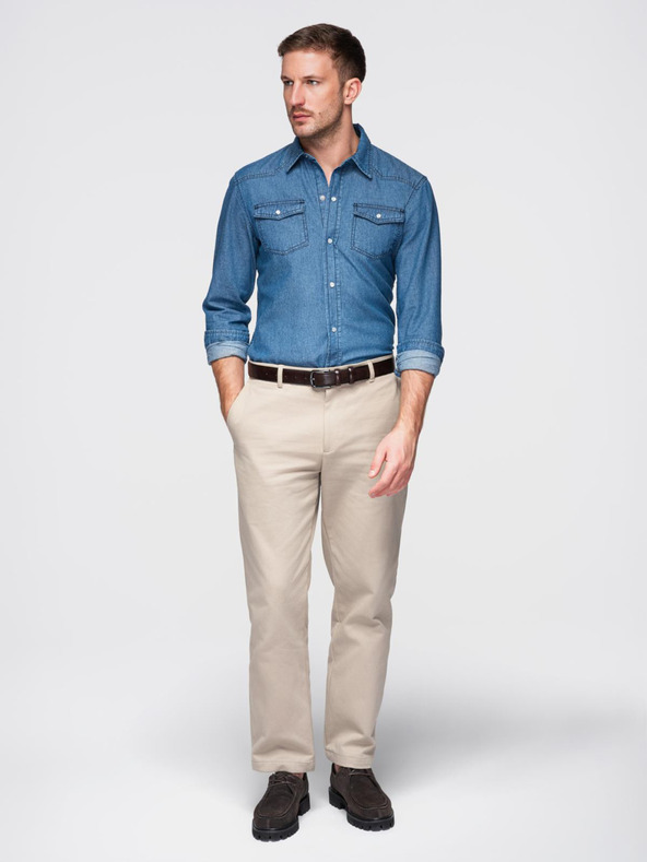 Ombre Clothing Moška jeans srajca na gumbe s žepi - modra V2 OM-SHDS-0210 Ombre Clothing