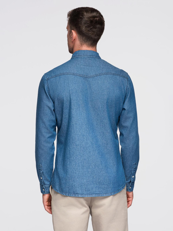 Ombre Clothing Moška jeans srajca na gumbe s žepi - modra V2 OM-SHDS-0210 Ombre Clothing