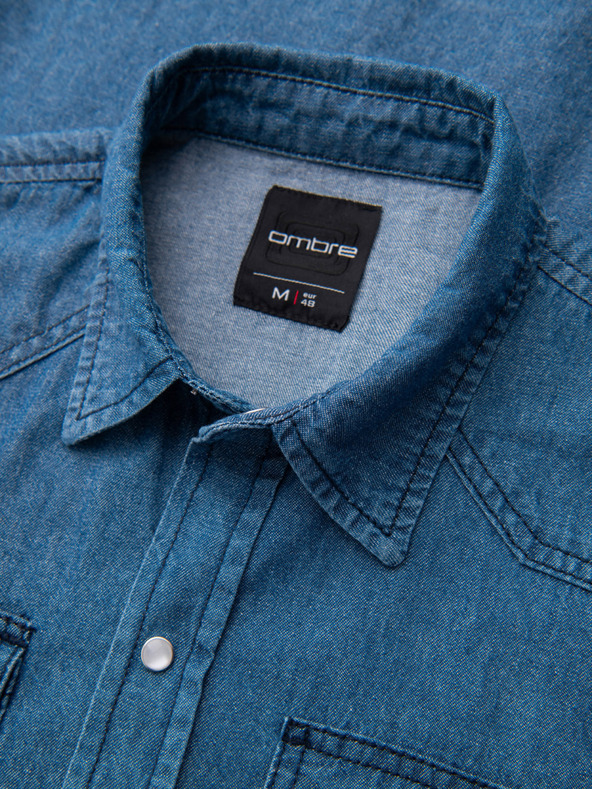 Ombre Clothing Moška jeans srajca na gumbe s žepi - modra V2 OM-SHDS-0210 Ombre Clothing
