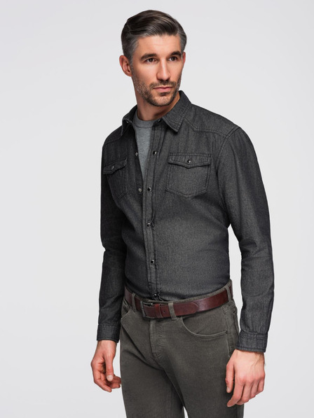 Ombre Clothing Moška jeans srajca na gumbe s žepi - črna V3 OM-SHDS-0210 Ombre Clothing