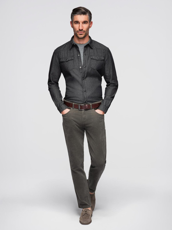 Ombre Clothing Moška jeans srajca na gumbe s žepi - črna V3 OM-SHDS-0210 Ombre Clothing