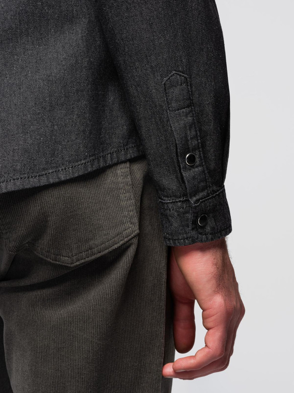 Ombre Clothing Moška jeans srajca na gumbe s žepi - črna V3 OM-SHDS-0210 Ombre Clothing