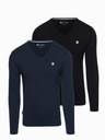 Ombre Clothing Komplet moških dolgih rokavov SLIM FIT z V izrezom in logotipom 2-pack - temno modra/črna mešanica V3 Z103 Ombre Clothing
