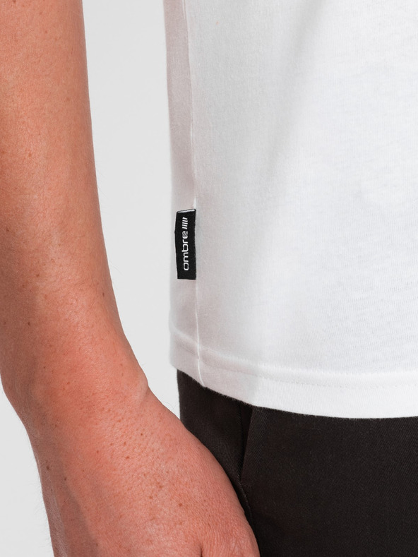 Ombre Clothing Moška klasična bombažna majica BASIC z V izrezom - bela V4 OM-TSBS-0145 Ombre Clothing