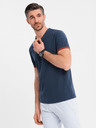 Ombre Clothing Moška majica s kontrastnimi vstavki in izrezom - temno modra V1 OM-TSCT-0198 Ombre Clothing