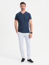 Ombre Clothing Moška majica s kontrastnimi vstavki in izrezom - temno modra V1 OM-TSCT-0198 Ombre Clothing