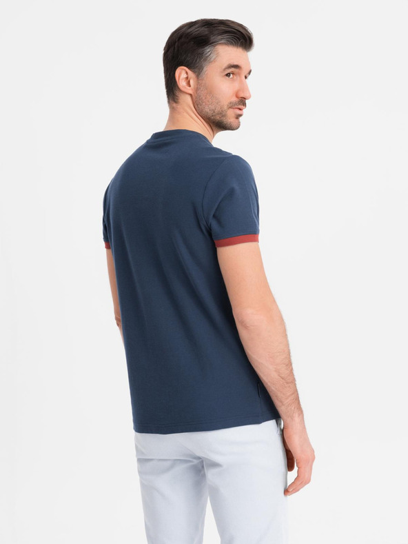 Ombre Clothing Moška majica s kontrastnimi vstavki in izrezom - temno modra V1 OM-TSCT-0198 Ombre Clothing