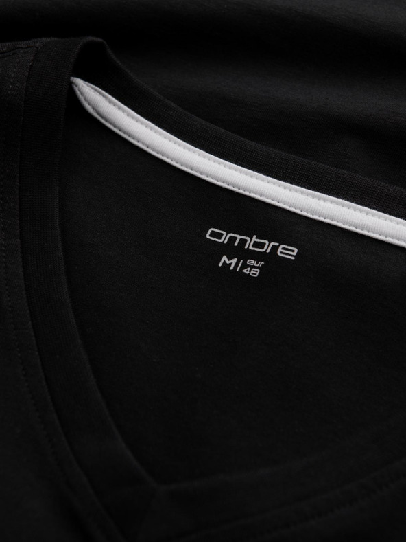 Ombre Clothing Moški komplet SLIM FIT z dolgimi rokavi, V izrezom in logotipom 2-pack - 2x črna V5 Z103 Ombre Clothing