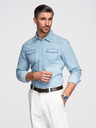 Ombre Clothing Moška jeans srajca s žepi na gumbe - svetlo modra V1 OM-SHDS-0210 Ombre Clothing