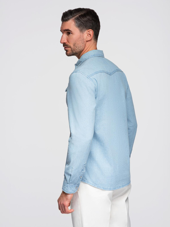 Ombre Clothing Moška jeans srajca s žepi na gumbe - svetlo modra V1 OM-SHDS-0210 Ombre Clothing