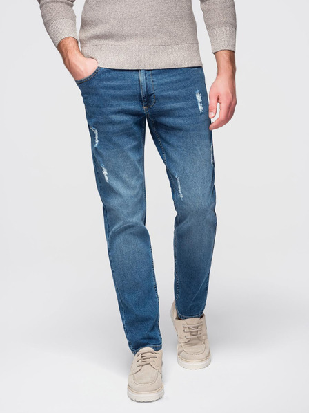 Ombre Clothing Moške jeans hlače SLIM FIT s potrganostmi - temno modre V2 OM-PADP-0255 Ombre Clothing