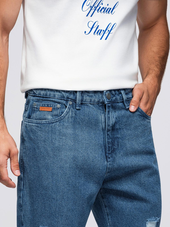Ombre Clothing Moške jeans hlače CARROT FIT s potrganimi robovi - modre V2 OM-PADP-0250 Ombre Clothing