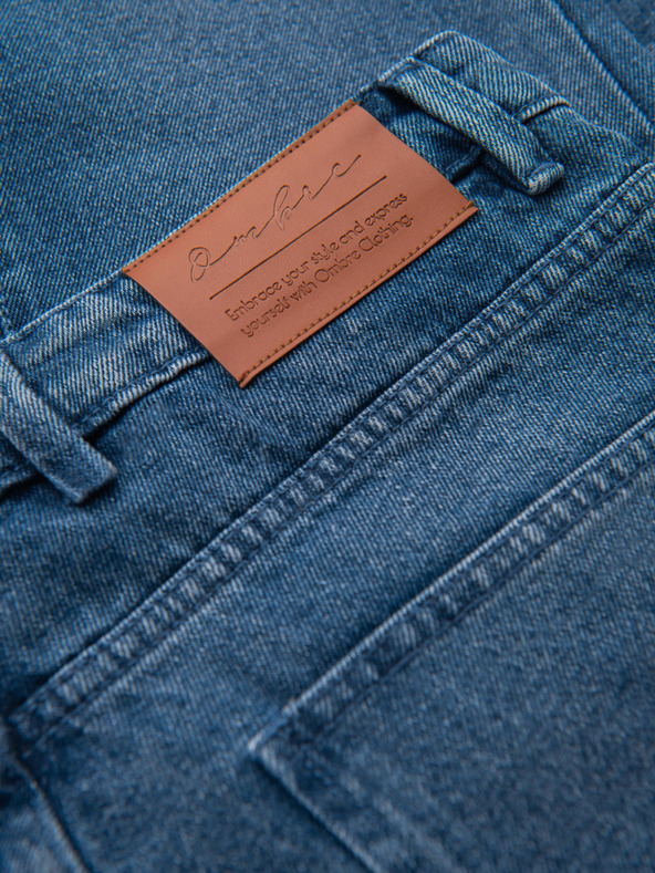 Ombre Clothing Moške jeans hlače CARROT FIT s potrganimi robovi - modre V2 OM-PADP-0250 Ombre Clothing