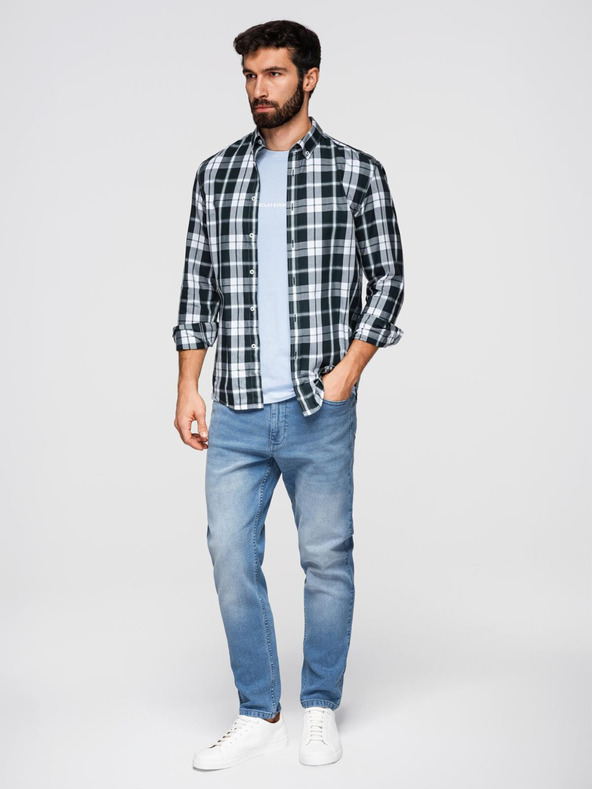 Ombre Clothing Moške jeans hlače CARROT s potrganostmi - svetlo modre V1 OM-PADP-0253 Ombre Clothing