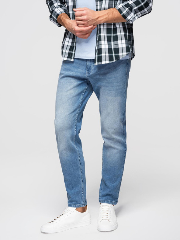 Ombre Clothing Moške jeans hlače CARROT s potrganostmi - svetlo modre V1 OM-PADP-0253 Ombre Clothing