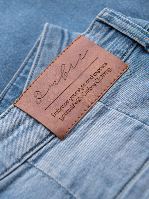 Ombre Clothing Moške jeans hlače CARROT s potrganostmi - svetlo modre V1 OM-PADP-0253 Ombre Clothing