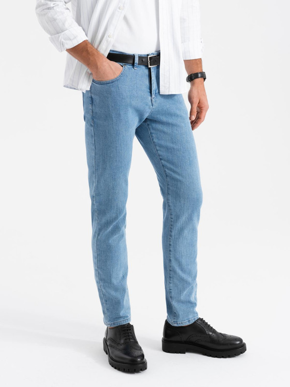 Ombre Clothing Moške klasične jeans SLIM FIT z elastanom - svetlo modre V2 OM-PADP-0216 Ombre Clothing