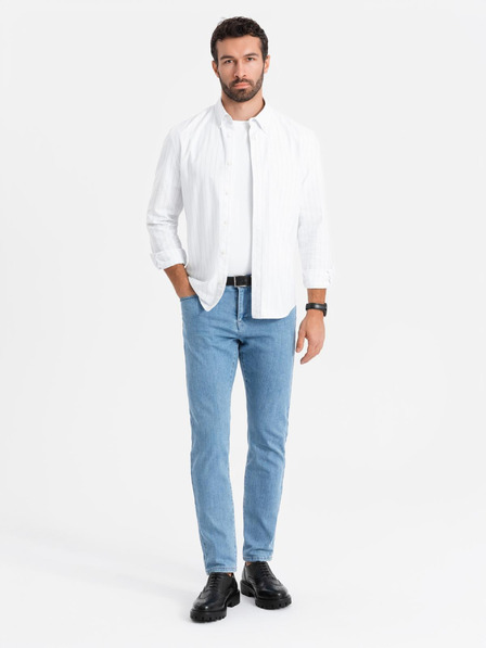 Ombre Clothing Moške klasične jeans SLIM FIT z elastanom - svetlo modre V2 OM-PADP-0216 Ombre Clothing