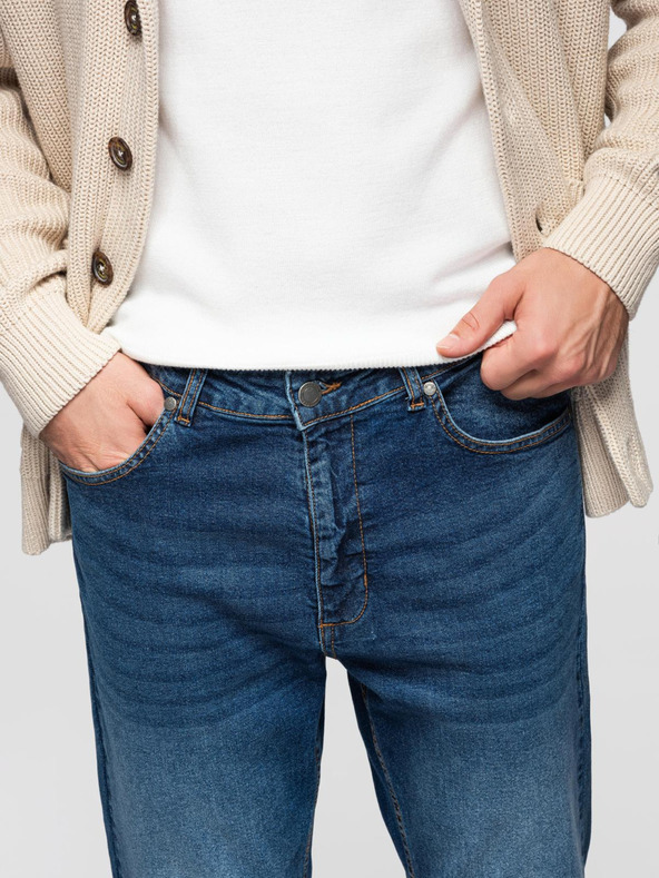 Ombre Clothing Moške jeans hlače CARROT s potrganostmi - modre V2 OM-PADP-0253 Ombre Clothing