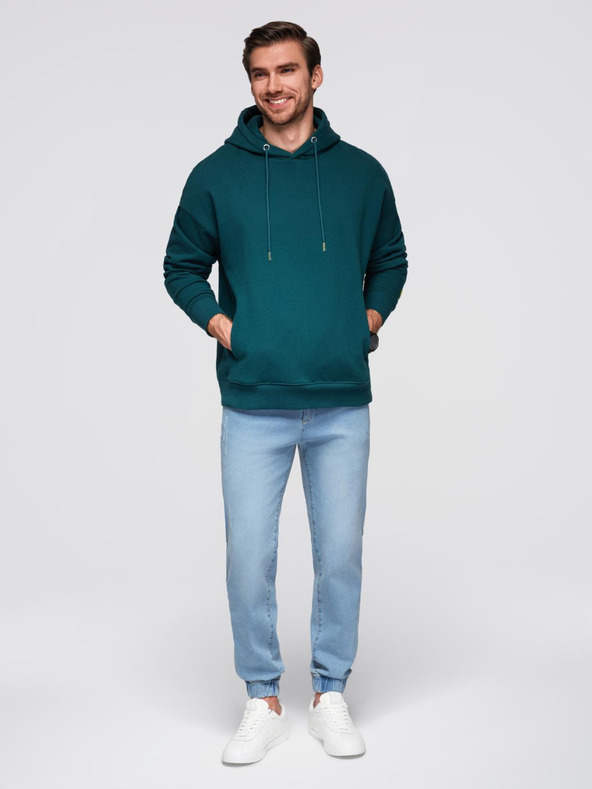 Ombre Clothing Moške jeans hlače JOGGERY s klasičnim razporom - svetlo modre V1 OM-PADJ-0265 Ombre Clothing