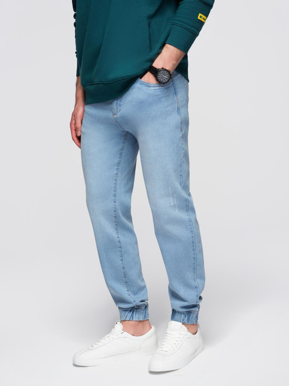 Ombre Clothing Moške jeans hlače JOGGERY s klasičnim razporom - svetlo modre V1 OM-PADJ-0265 Ombre Clothing