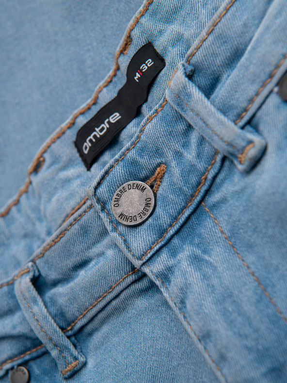 Ombre Clothing Moške jeans hlače JOGGERY s klasičnim razporom - svetlo modre V1 OM-PADJ-0265 Ombre Clothing
