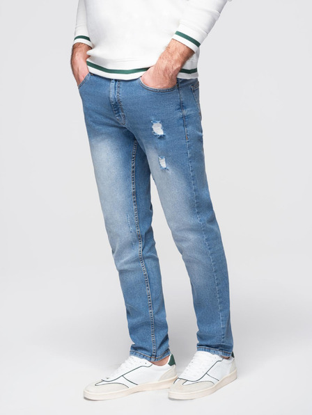 Ombre Clothing Moške jeans hlače REGULAR FIT s potrganostmi - svetlo modre V1 OM-PADP-0254 Ombre Clothing
