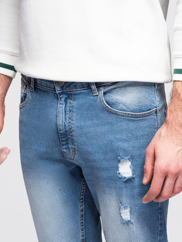 Ombre Clothing Moške jeans hlače REGULAR FIT s potrganostmi - svetlo modre V1 OM-PADP-0254 Ombre Clothing