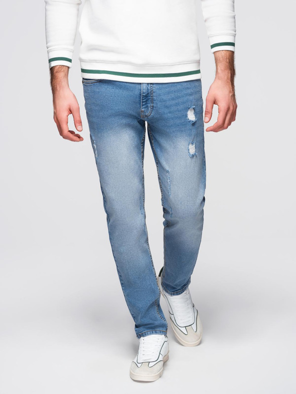 Ombre Clothing Moške jeans hlače REGULAR FIT s potrganostmi - svetlo modre V1 OM-PADP-0254 Ombre Clothing