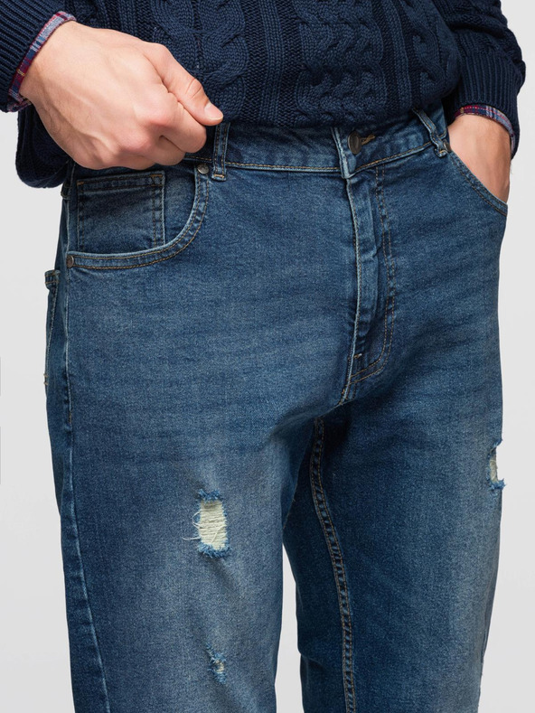 Ombre Clothing Moške jeans hlače REGULAR FIT s potrganostmi - temno modre V2 OM-PADP-0254 Ombre Clothing