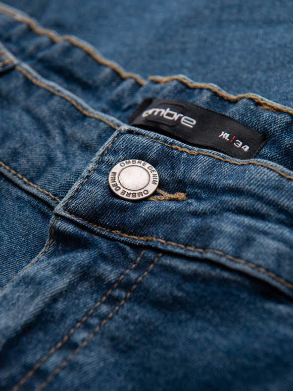 Ombre Clothing Moške jeans hlače REGULAR FIT s potrganostmi - temno modre V2 OM-PADP-0254 Ombre Clothing