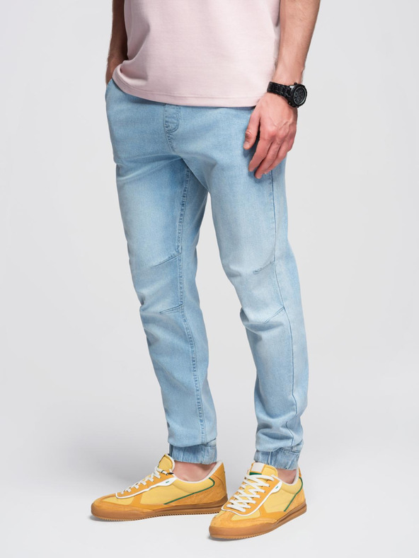 Ombre Clothing Moške jeans hlače JOGGERS s pranjem efektom - svetlo modre V1 OM-PADJ-0267 Ombre Clothing