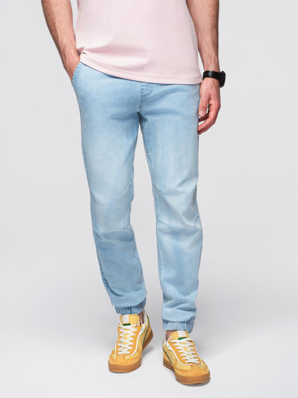 Ombre Clothing Moške jeans hlače JOGGERS s pranjem efektom - svetlo modre V1 OM-PADJ-0267 Ombre Clothing