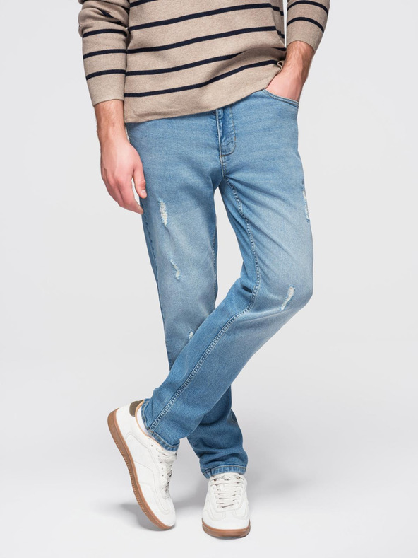 Ombre Clothing Moške jeans hlače SLIM FIT s potrganostmi - svetlo modre V1 OM-PADP-0255 Ombre Clothing