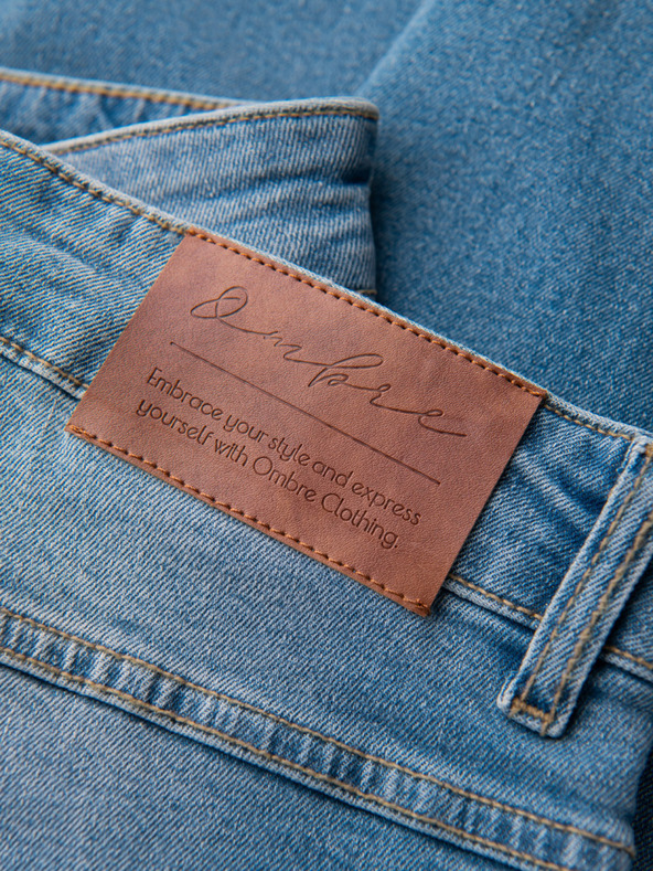 Ombre Clothing Moške jeans hlače SLIM FIT s potrganostmi - svetlo modre V1 OM-PADP-0255 Ombre Clothing