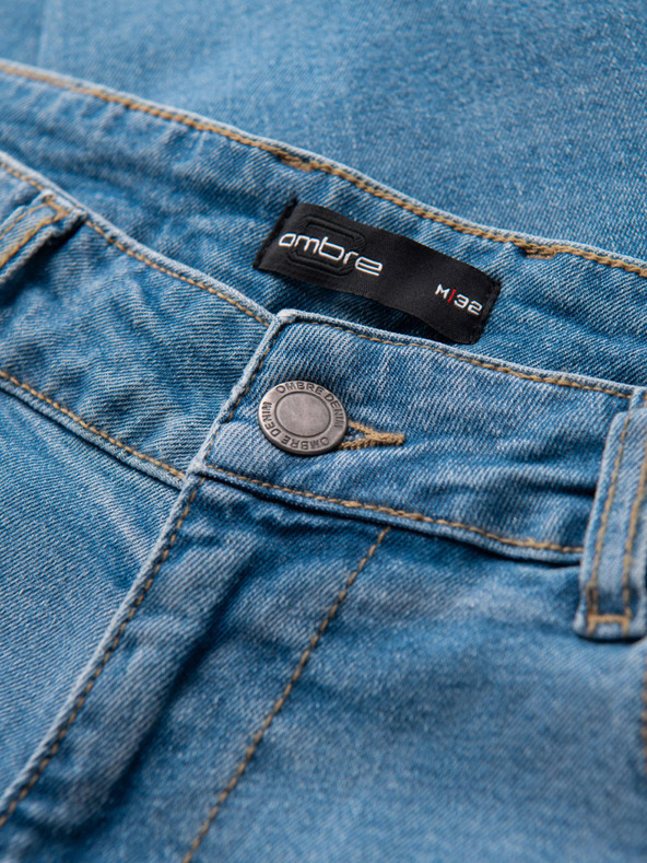 Ombre Clothing Moške jeans hlače SLIM FIT s potrganostmi - svetlo modre V1 OM-PADP-0255 Ombre Clothing