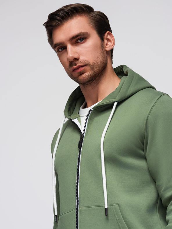 Ombre Clothing Moški pulover BASIC na zadrgo s kapuco - zelena V3 OM-SSBZ-0178 Ombre Clothing