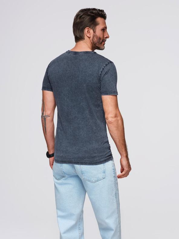 Ombre Clothing Moška majica z umivanjem učinka - temno modra V2 OM-TSWT-0116 Ombre Clothing