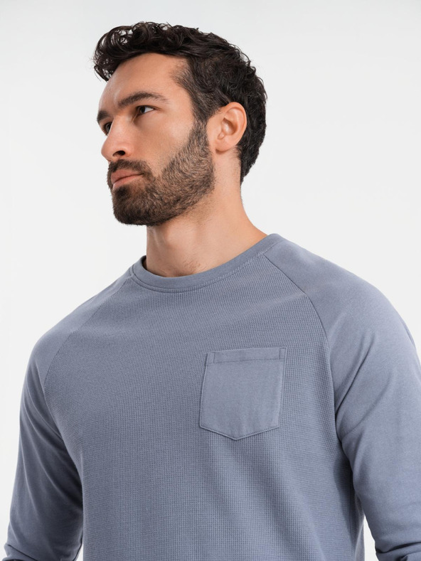 Ombre Clothing Moški bombažni dolgi rokavi z vafljevim piletom in žepi - modra denim V8 OM-LSCL-0109 Ombre Clothing