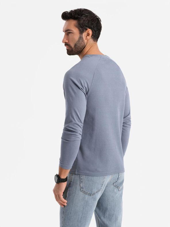 Ombre Clothing Moški bombažni dolgi rokavi z vafljevim piletom in žepi - modra denim V8 OM-LSCL-0109 Ombre Clothing